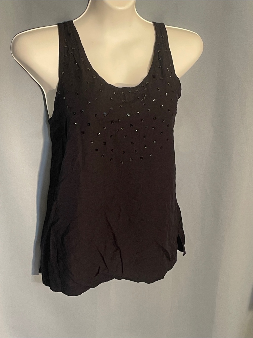 Women's Black Studded Scoop Neck Tank Top